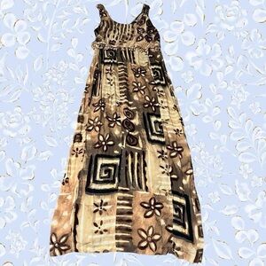 Vintage Abstract Hippie Earthy Bohemian Sleeveless Beaded Maxi Dress